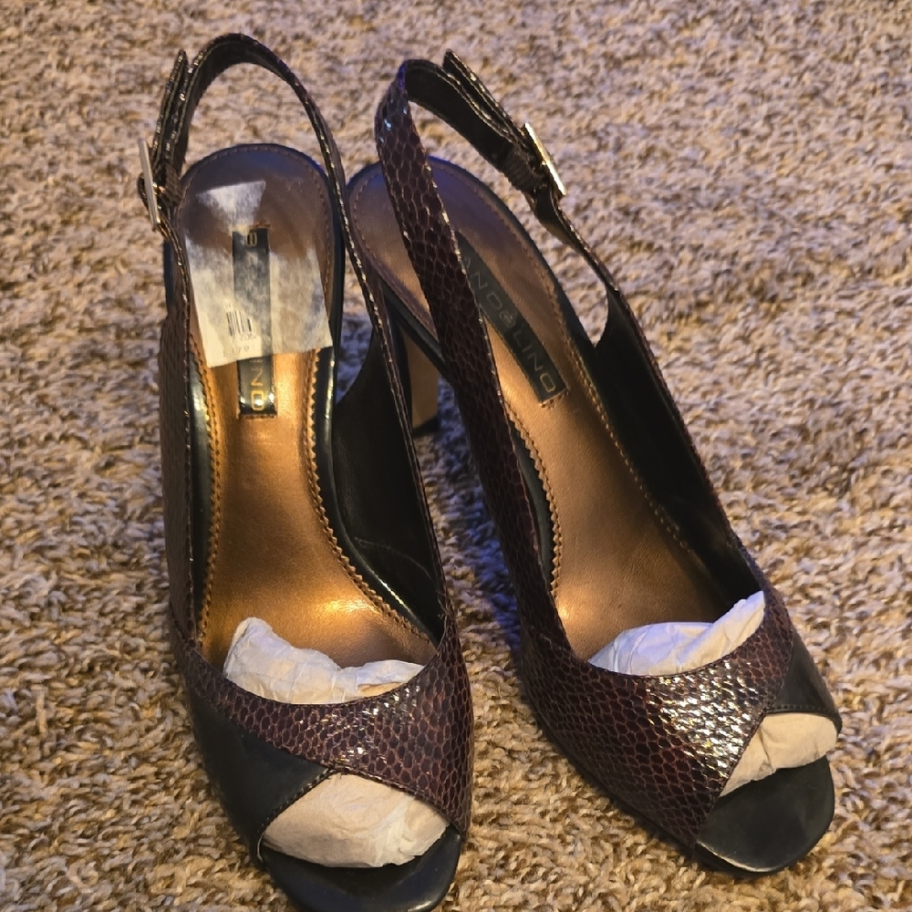 Bandolino Brown and Tan Peep-Toe Heels